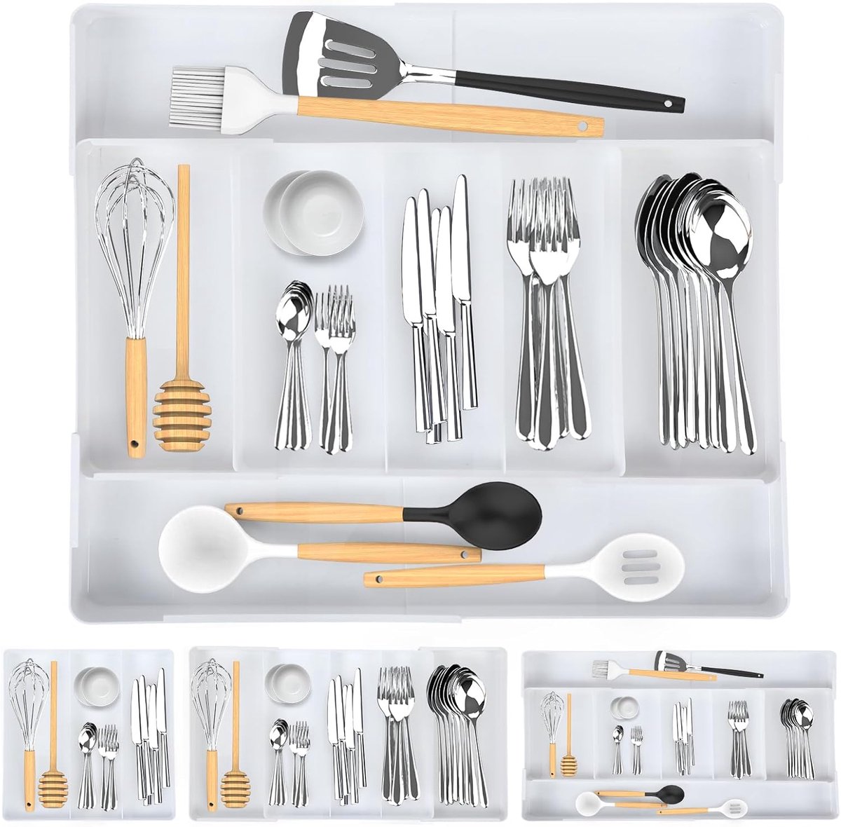 Besteklade Organizer - Lade Indeler - Keuken Opbergen - Verstelbare Indeling - 50 cm Breed - Wit