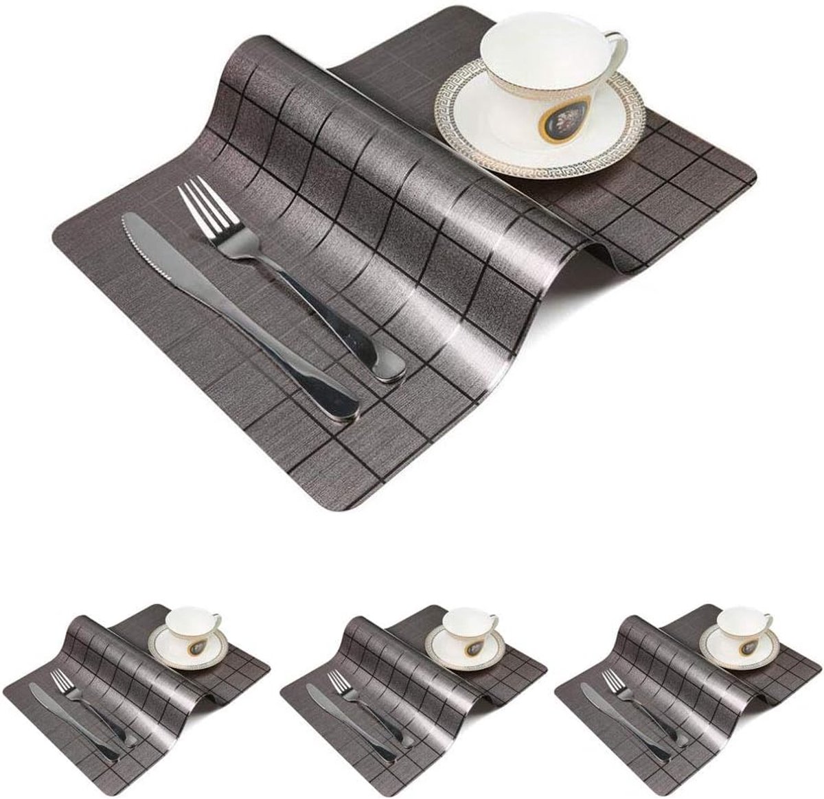 Tafelmatten Set - Placemats Luxe - Tafel Beschermen - Afwasbaar Waterdicht PVC - 30x45cm - Bruin