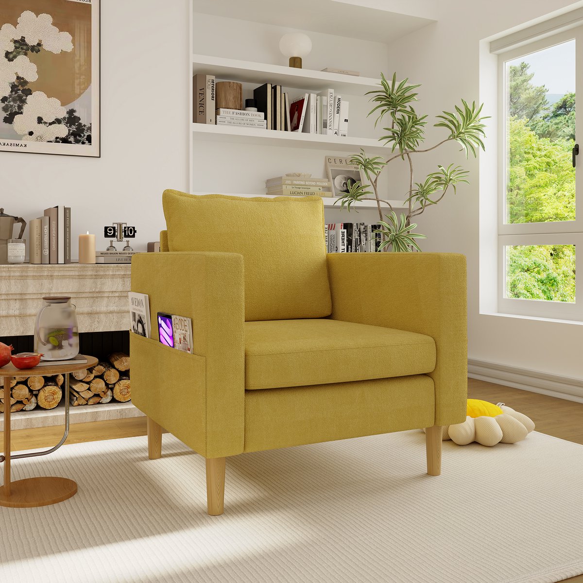 MODFU - Loungestoel - Met Zijvak En Los Rugkussen - Scandinavisch - Voor Leeshoek - Chenil