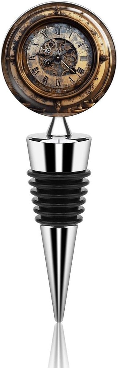 Wijnstopper Set - Fles Afsluiter - Wijn Bewaren - Uniek Steampunk Design - 10.4 x 3.6 cm