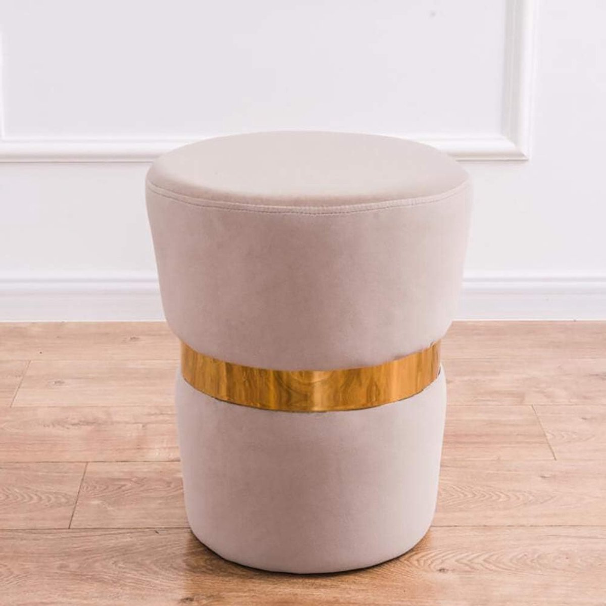 Ronde Kruk - Zitpoef Voetenbank - Schoenen Wisselen - Zachte Fluweel Zitting - 36x36x45cm - Grijs
