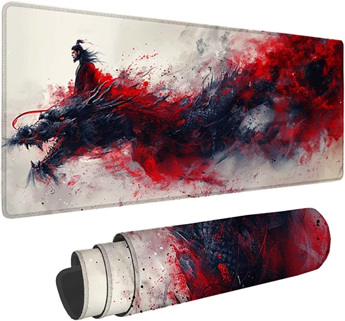 Grote Muismat - Bureau Onderlegger - Gaming Kantoor - Gestikte Randen - 120 x 60 cm - Zwart Patroon