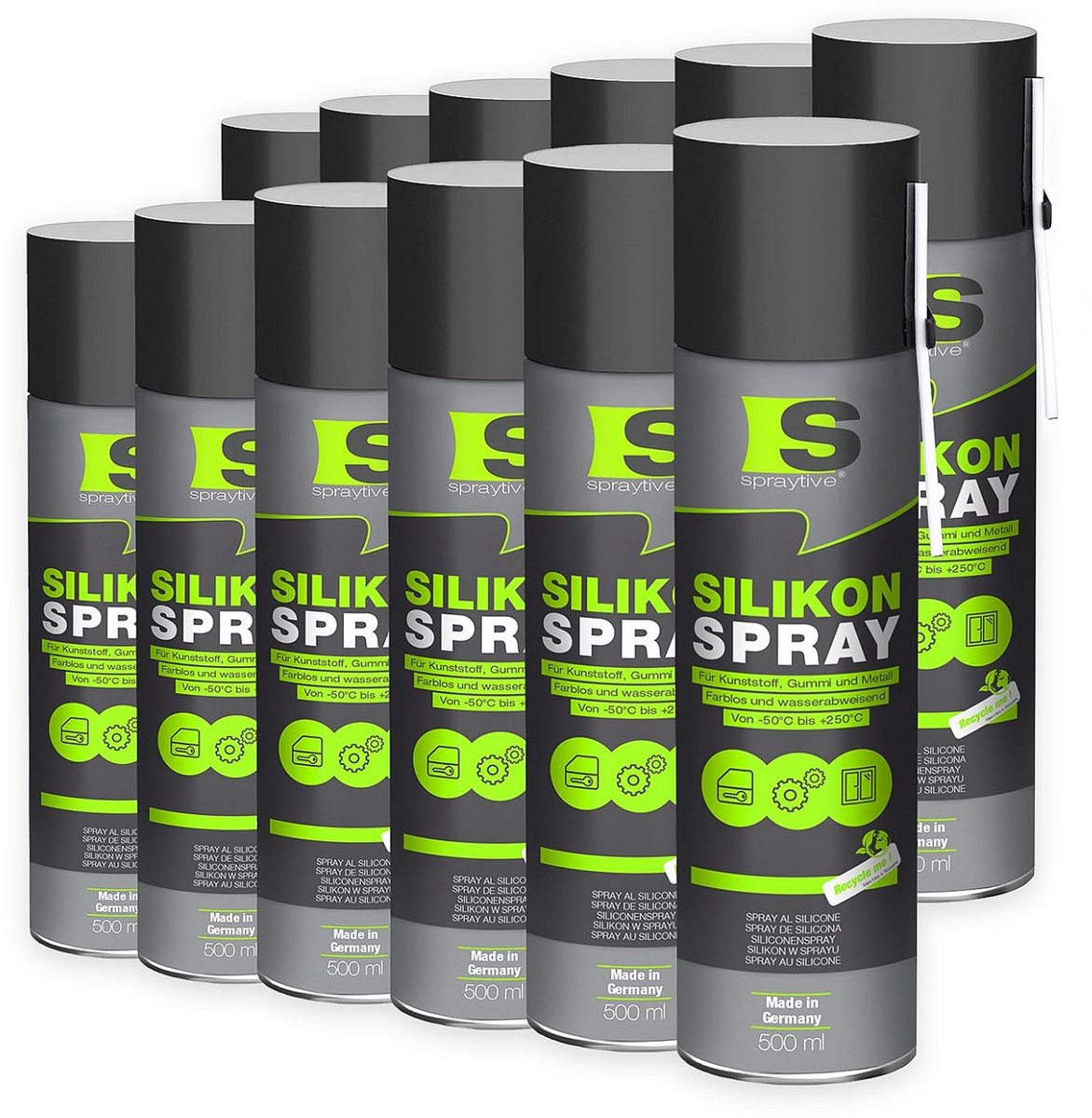 Spraytive 12x 500ml siliconenspray smeermiddel glijspray voor rubber kunststof en metaal waterafstotend beschermt en vermindert piepen