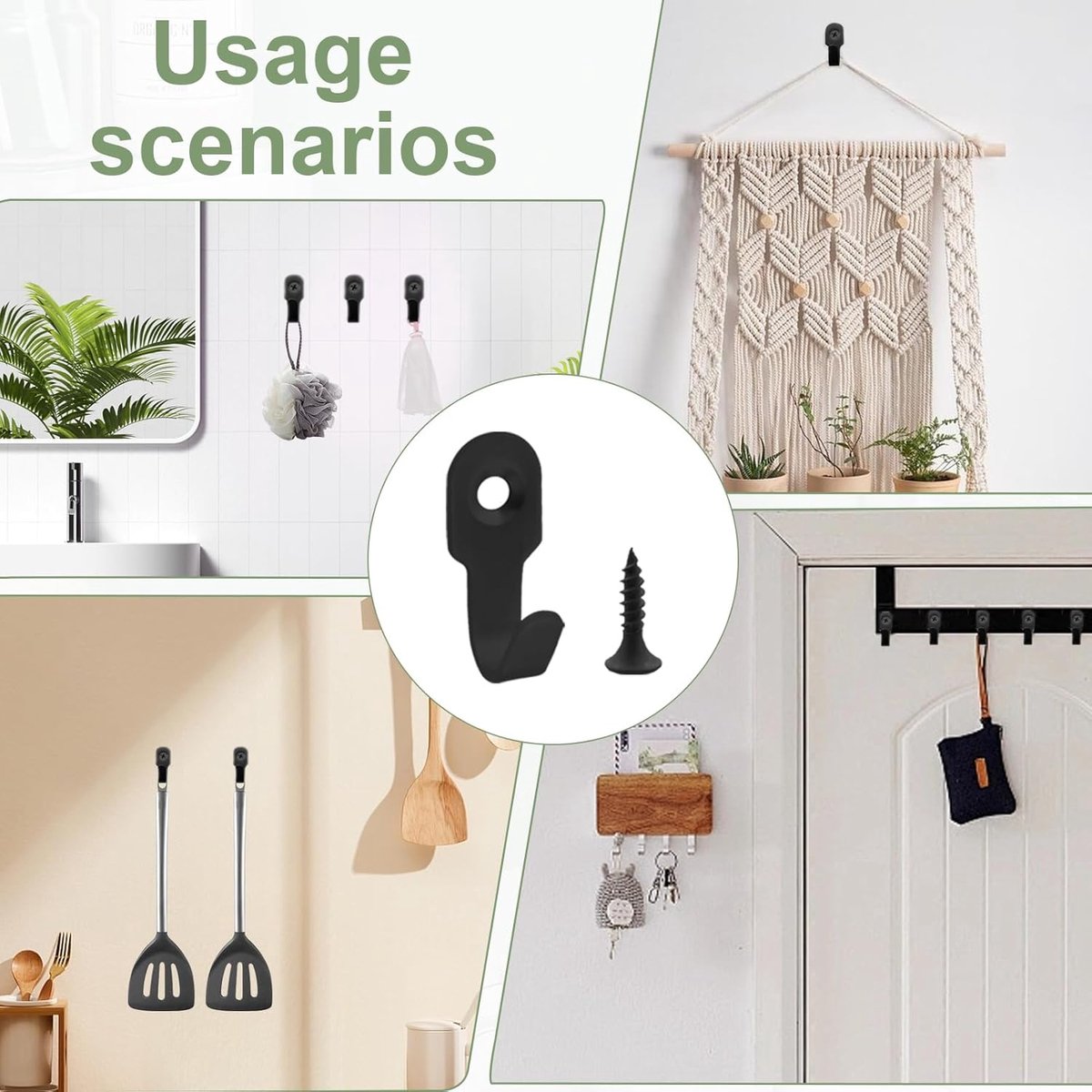 40 stuks sleutelhaken, zwart, mini-wandhaken, kledinghaken, kledinghaken, individuele garderobehaken, wandhaken om te schroeven, mantelhaken, ijzeren haken voor slaapkamer, woonkamer