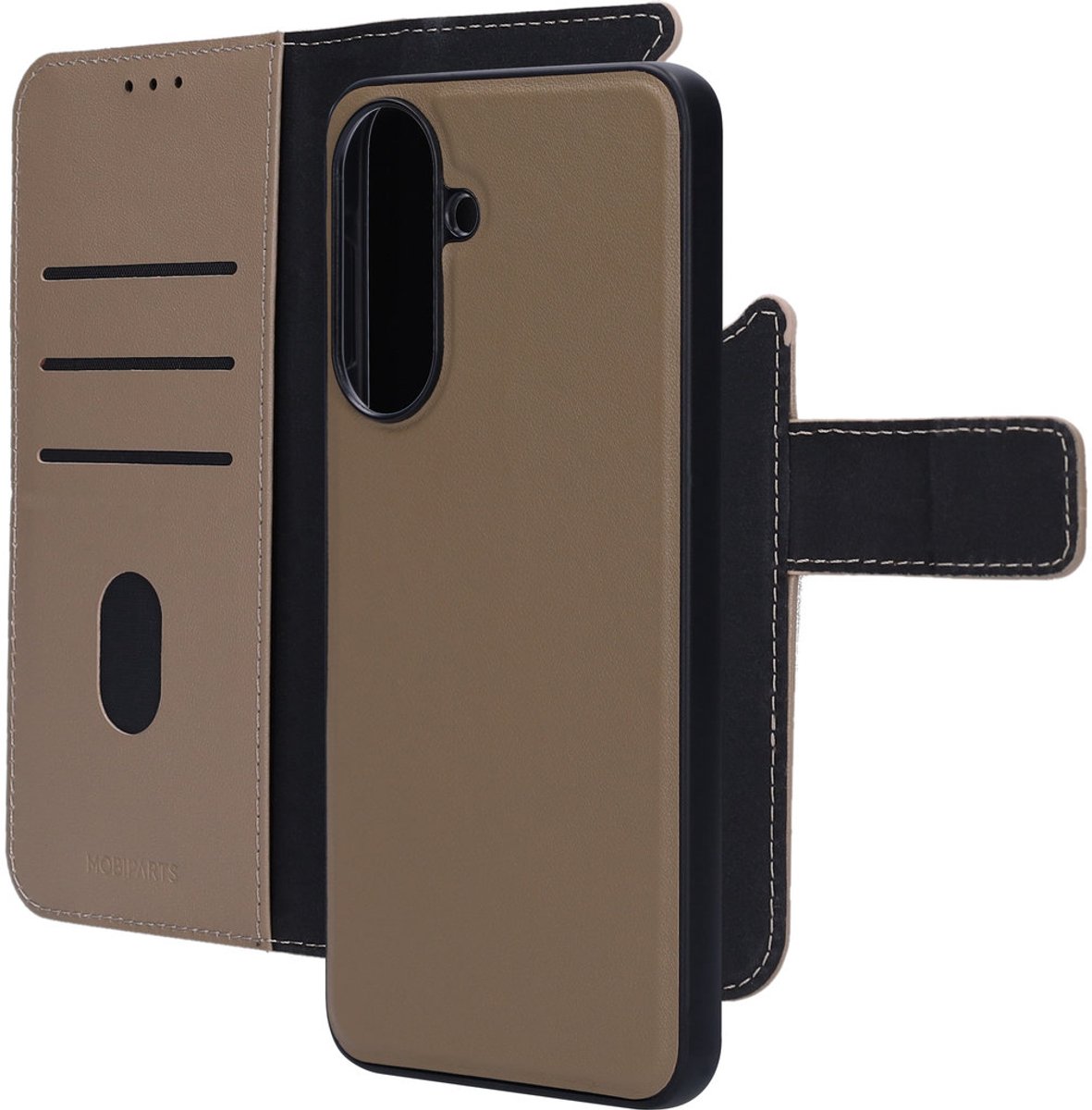 Mobiparts hoesje geschikt voor Samsung Galaxy A57 - Wallet 2-in-1 Boekhoesje - MagSafe - Echt Leder - Uitneembare Case - Sterke Magneet Sluiting - Contactloos betalen - Beige