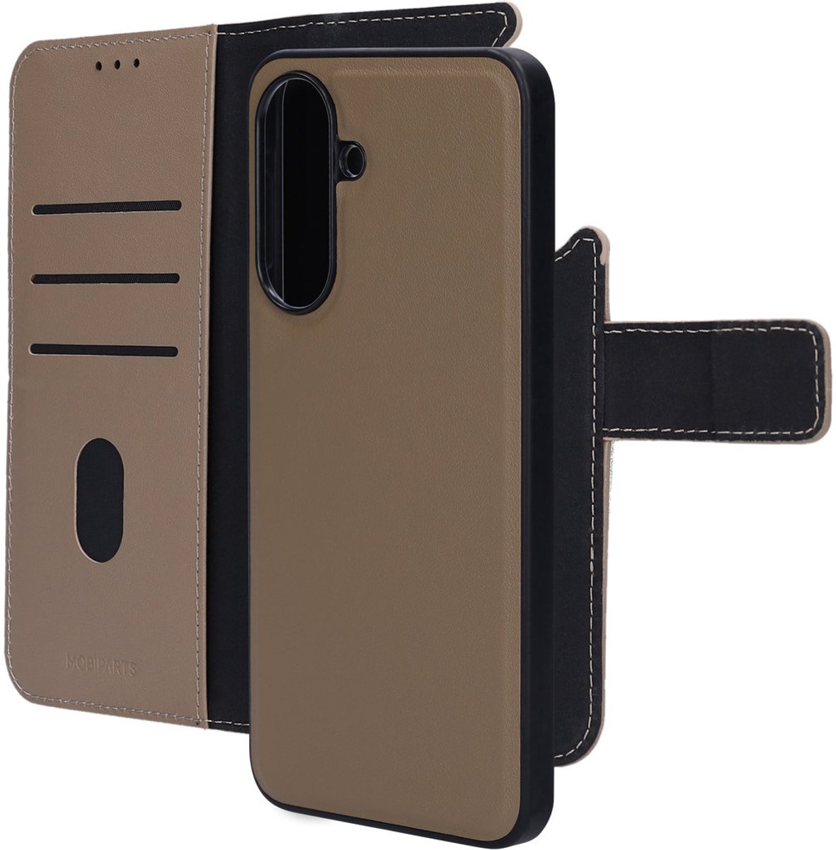 Mobiparts hoesje geschikt voor Samsung Galaxy A37 - Wallet 2-in-1 Boekhoesje - MagSafe - Echt Leder - Uitneembare Case - Sterke Magneet Sluiting - Contactloos betalen - Beige