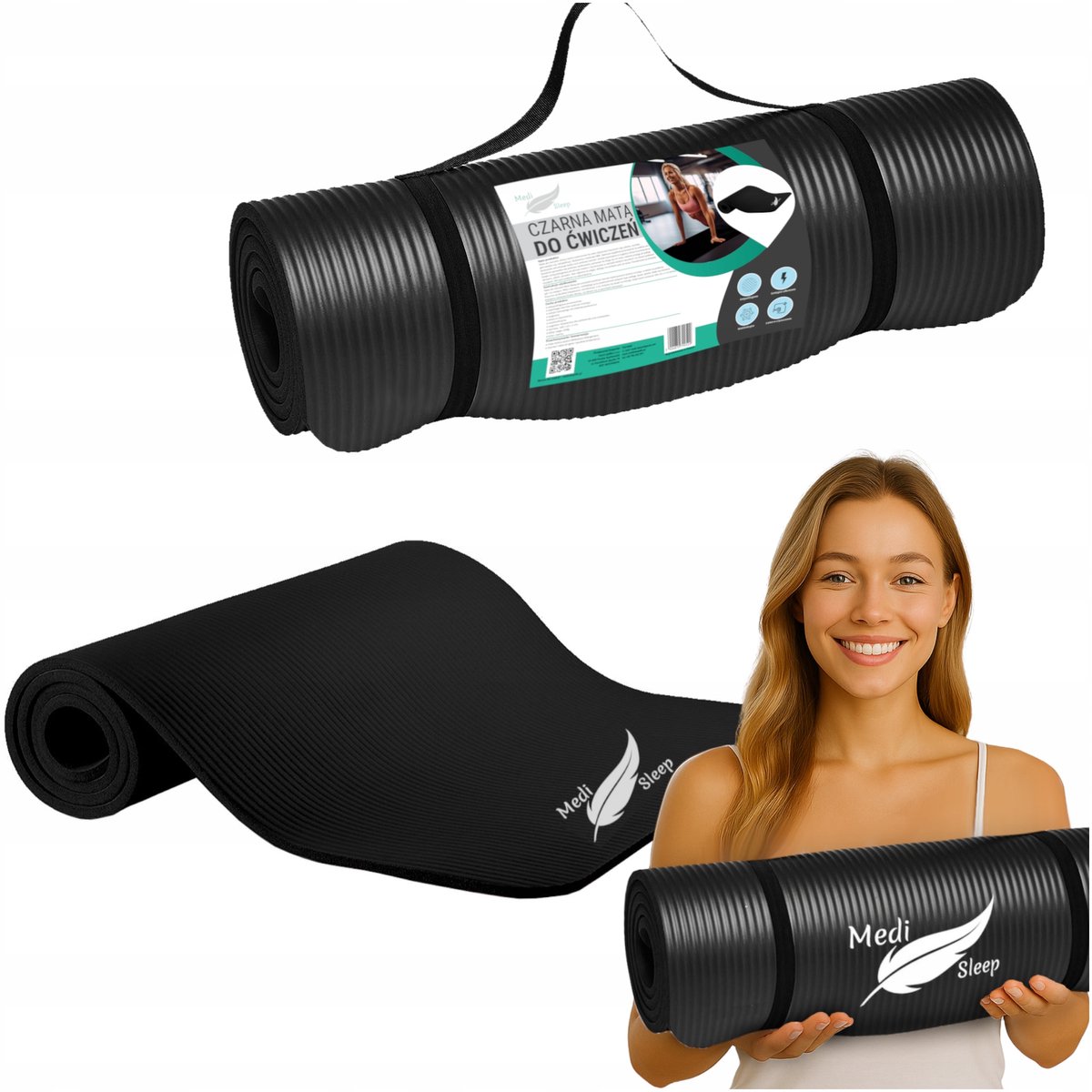Medi Sleep - Fitnessmat - Antislip - 183x61x1 cm - Zwart