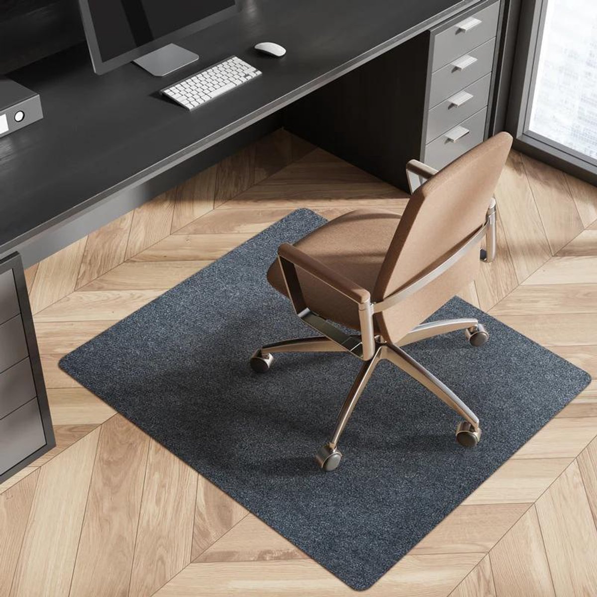 Vloerbeschermingsmat voor Bureaustoelen – Antislip Polyester Stoelmat – Bescherming Houten, Laminaat & Tegelvloeren – Geluidsdempend & Duurzaam – Donkergrijs