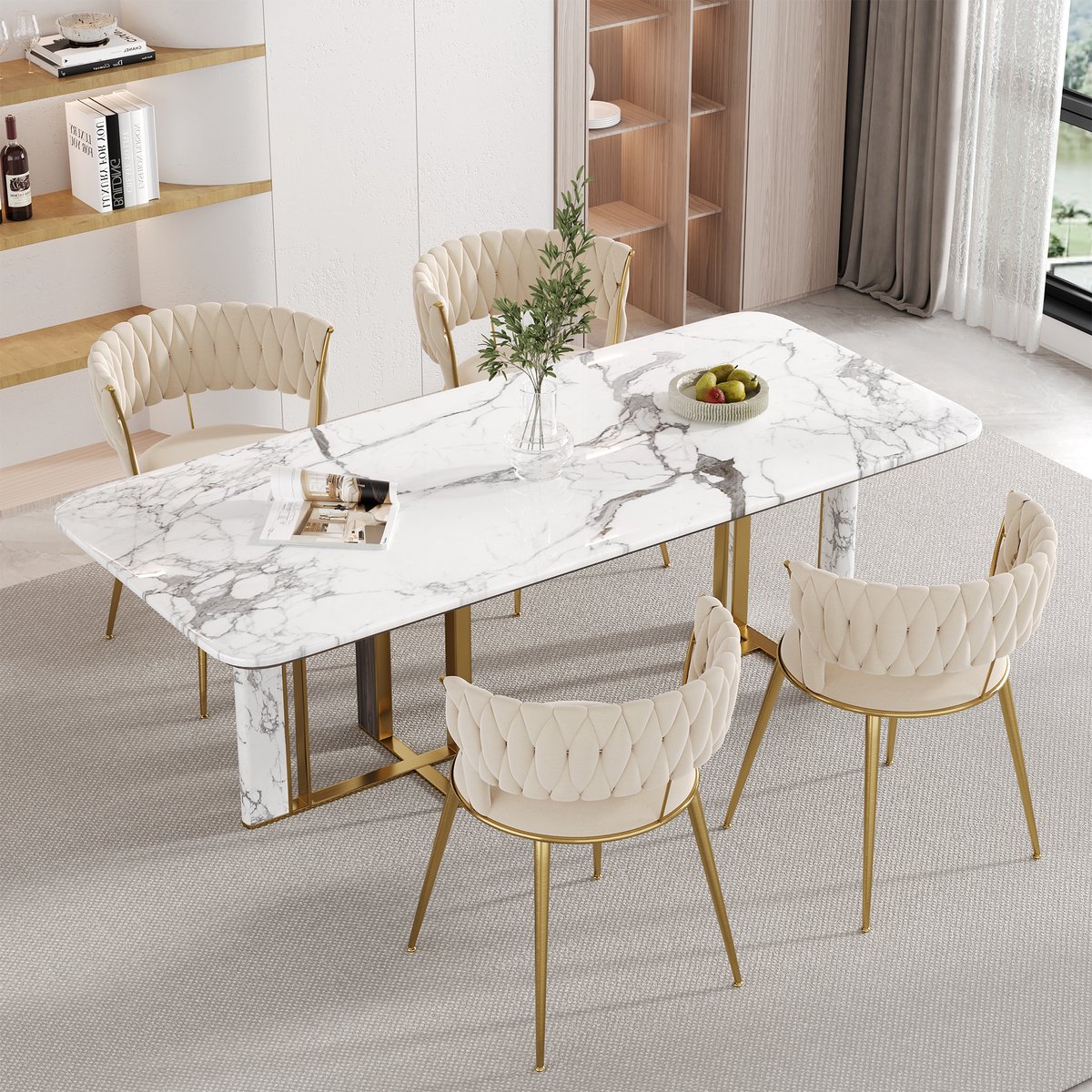 REDOM - Eetkamerstoel - Gepolsterd Met Open Rugleuning - Modern - Voor Eetkamer - Fluweel - Ivoor - 57,1 X 43 X 70 Cm