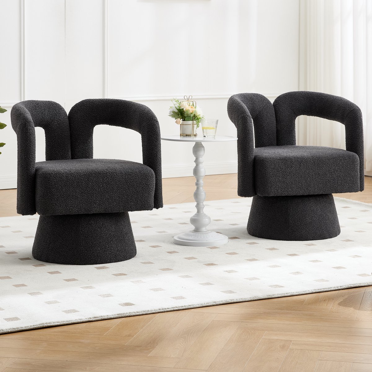 REDOM Draaifauteuil Met 360° Draaifunctie - Modern - Voor Woonkamer Of Slaapkamer - Bouclé - Donkergrijs