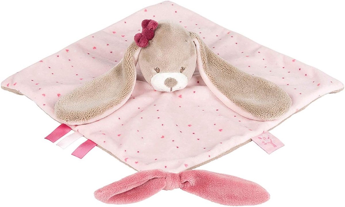 Knuffeldoek Konijn - Troostdoekje Baby - Eerste Vriendje - Fopspeen Knoop - 27x27 cm - Beige/Roze