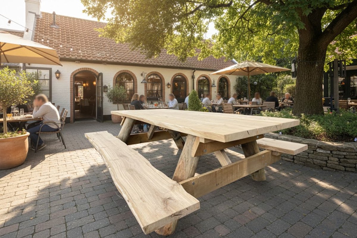 Rockwood® Landschapspicknicktafel Eiken / Kastanje 220cm 2.20m met 1 rugleuning Naturel