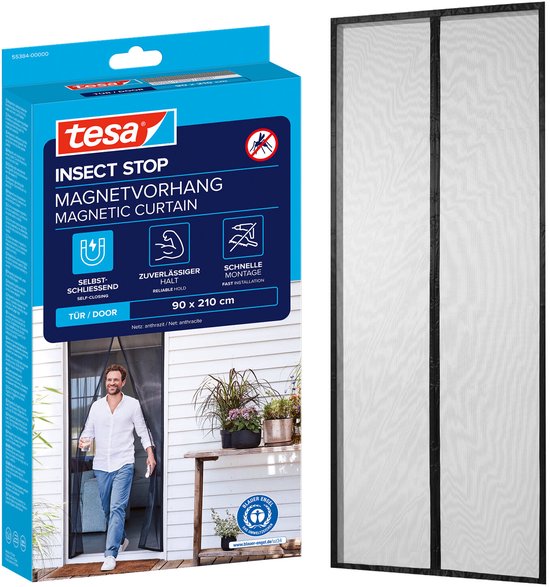 Rideau magnétique Tesa Insect Stop dans son emballage et seul, 90x210cm.