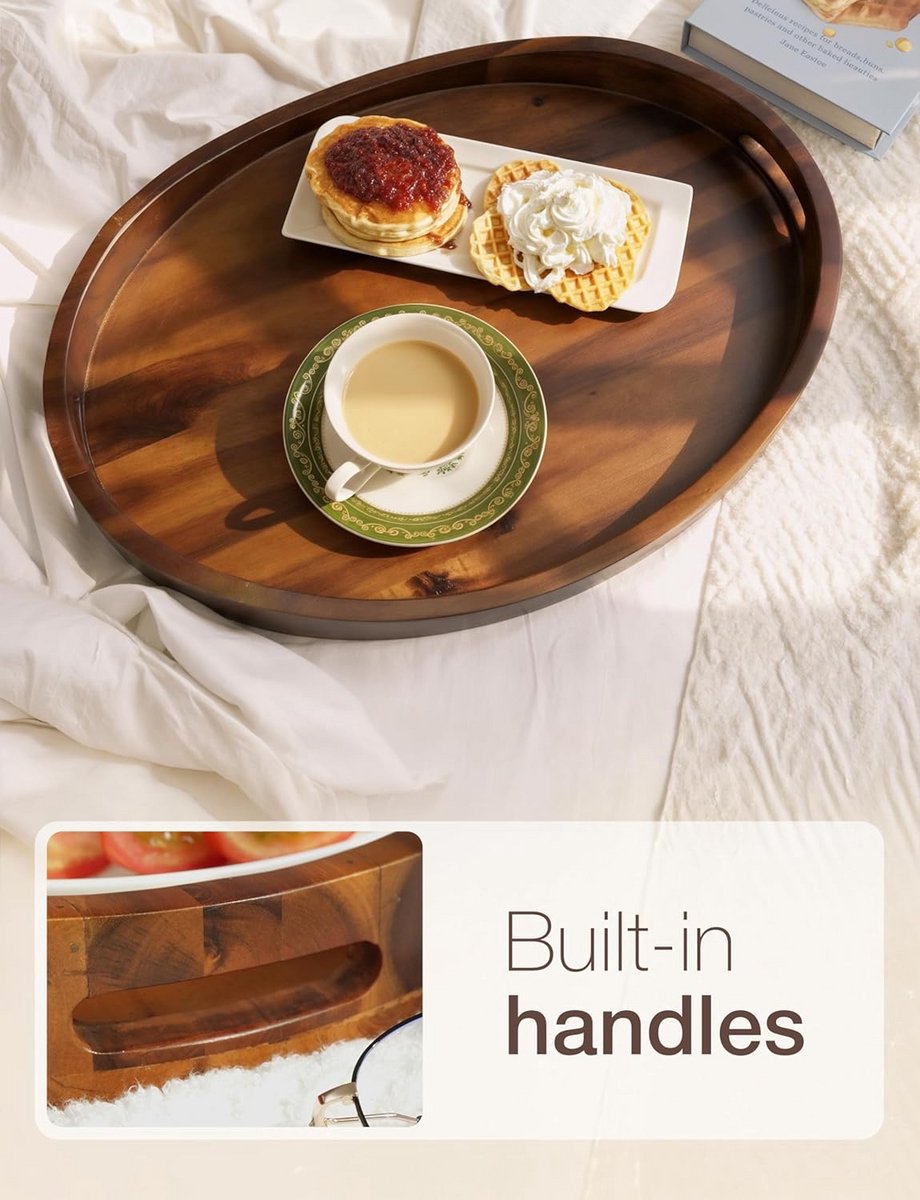 Ovale Houten Dienblad - Serveerschaal Met Handvatten - Ontbijt Op Bed - Extra Groot Forma - 50x35 Cm - Walnoot — cadeau in Cadeau-ideeën - foto 7