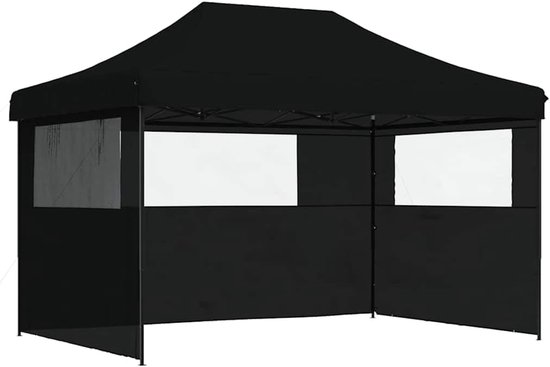 VidaXL Pop-up Partytent – 410x279x315 Cm, Zwart, Inklapbaar Stalen Frame, Met Haringen En Touwen