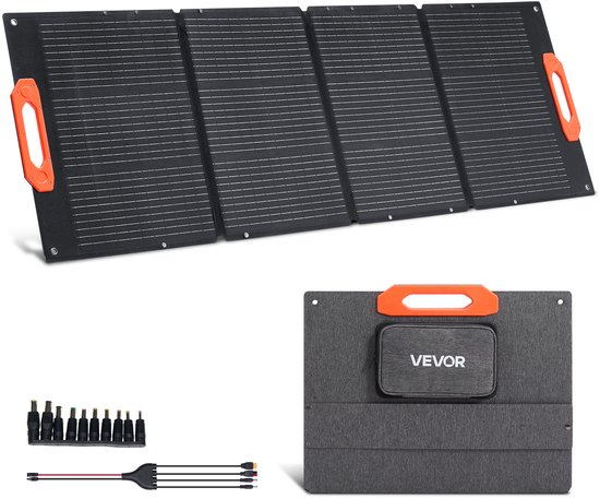 VEVOR Monokristallijne Zonnepanelen 150w Opvouwbaar, Draagbaar Etfe Mono Zonnepaneel met Mc4-Uitgang, Type-C, Qc3.0 Usb- en Dc-Poorten, Ip67 Waterdicht voor Powerstations, Kamperen en Wandelen
