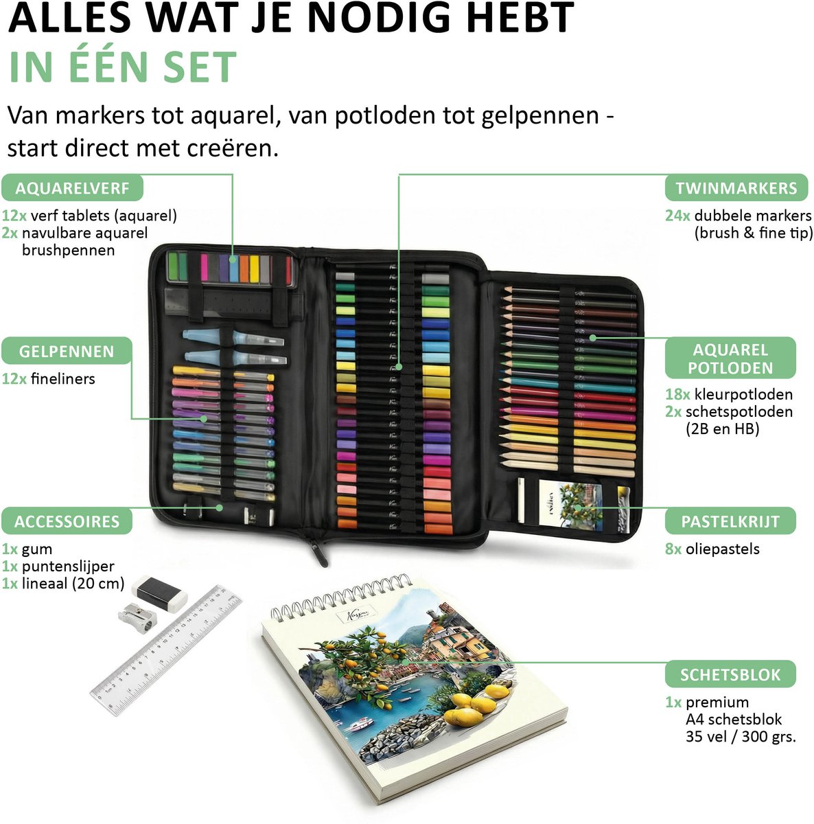 Nassau Fine Art Professionele Tekenset 83pcs – Complete Tekenetui met Stiften, Potloden, Verf & Schetsboek – Creatieve Set voor Kinderen & Volwassenen – Ideaal voor onderweg — afbeelding 7