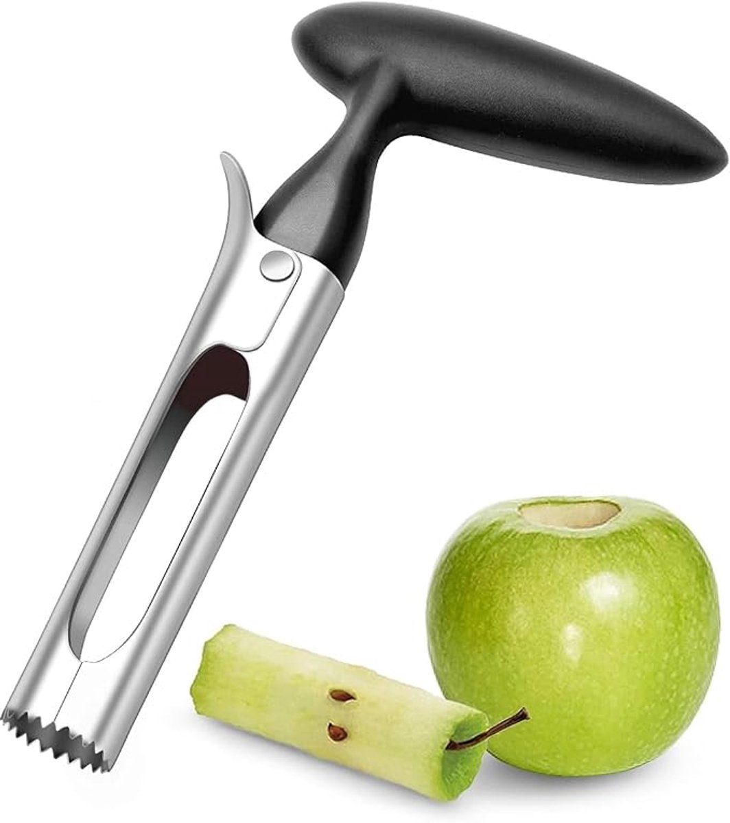 Roestvrijstalen Appelboor, Kernverwijderaar, Kunststof Handgreep, Vaatwasmachinebestendig, voor Keuken, Peren, Ananas (Zwart, 18 cm)