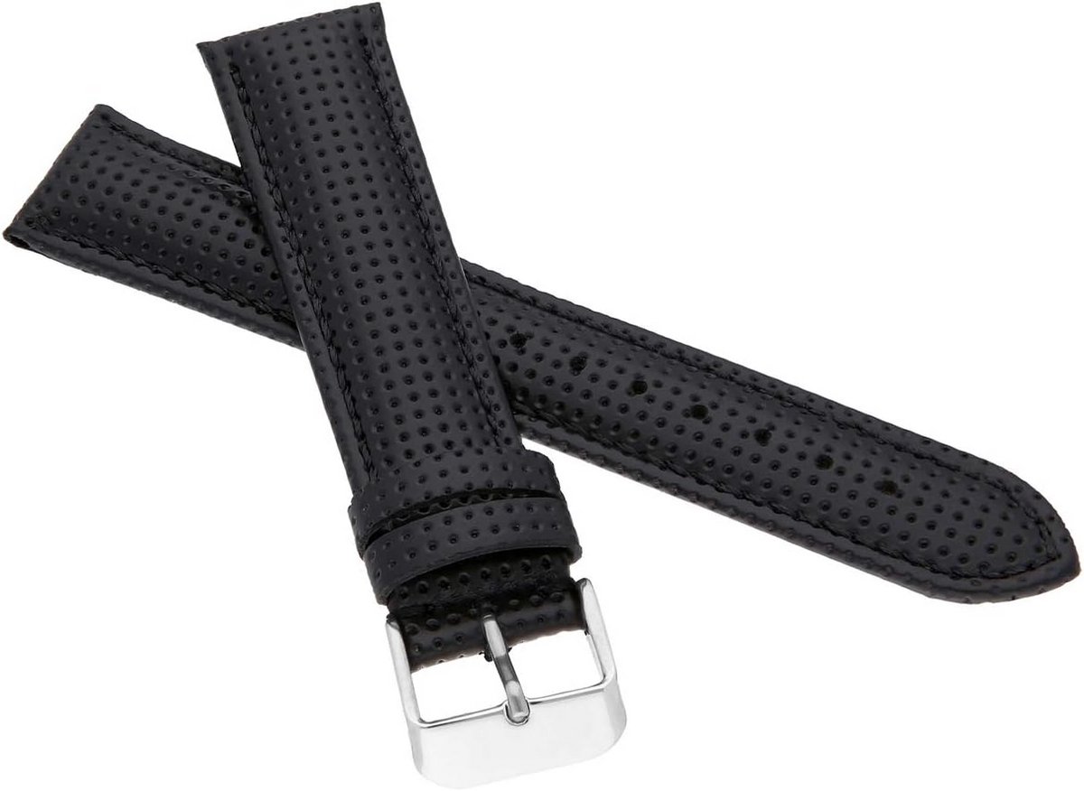 Leren armband - Horlogeband kalfsleer - Vernieuw horloge - Noppen design - 20 mm breed - Zwart