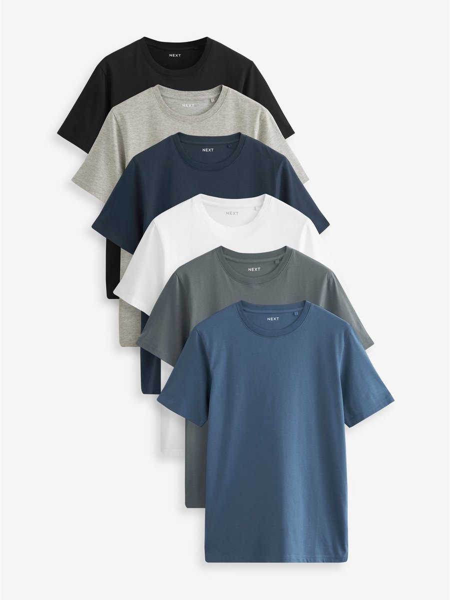 Next - Heren - Set van 6 basic slim-fit T-shirts - Blauw