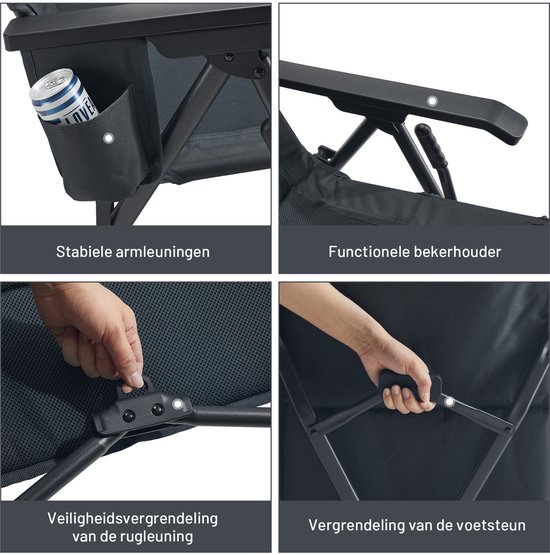 TIMBER RIDGE Campingstoel met Voetensteun - Opvouwbaar & Verstelbaar (4 Posities) - Hoge Rugleuning - 150KG Draagvermogen - Grijs van Merkloos — afbeelding 5