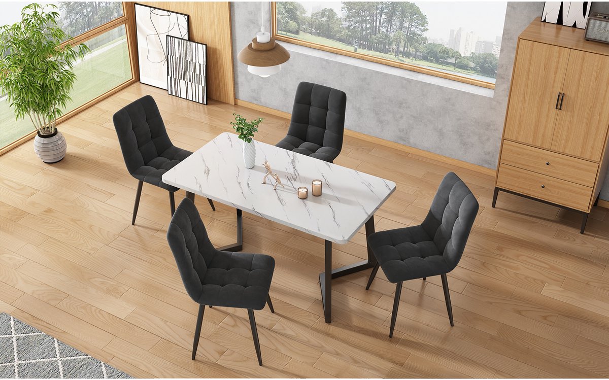 REDOM - Eetkamerstoel Set Van 4 - Met Rugleuning En Gestoffeerde Zitting - Modern - Fluweel En Metaal - Grijs - 44 X 41 X 86 Cm
