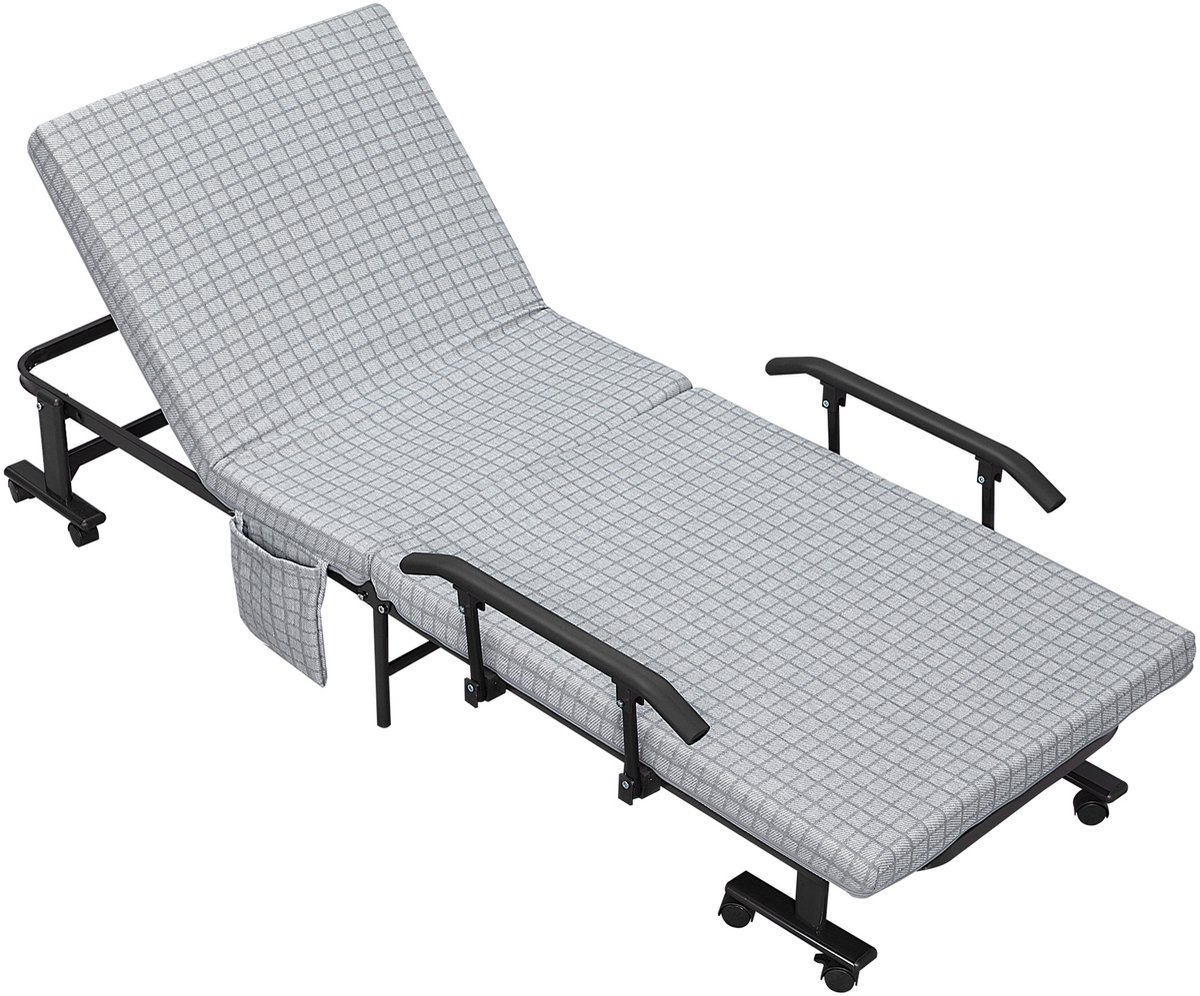 REDOM 4-in-1 Klapbed – Inklapbaar Logeerbed – Met Verstelbare Rugleuning – Staal – Grijs – Voor Logeerkamer of Studio
