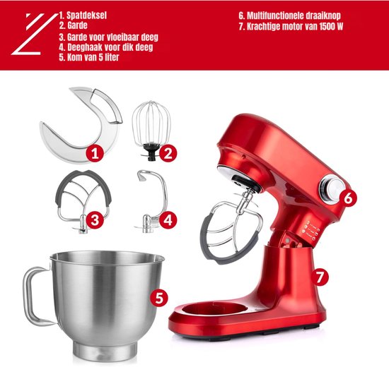 RWB® Mixer met Mengkom - Keuken Mixer - Mix Machine - Rood - 23 x 34 x 36 cm van Merkloos — afbeelding 4