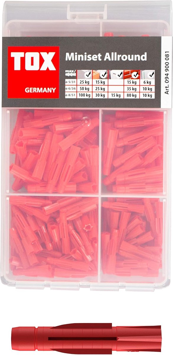 Universele pluggen set - Bevestigingsmateriaal assortiment - Allround klussen - Drievoudig gedeelde behuizing - 3 maten 5 6 8 mm