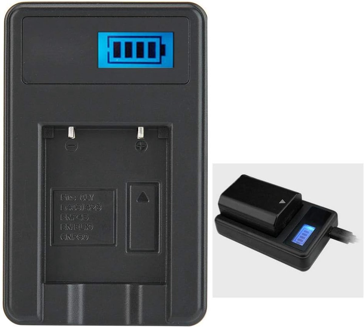 Batterijlader Enkel - Camera Oplader - Reizen Zaken - LED Display - 8 x 5 x 1.6 cm - Zwart