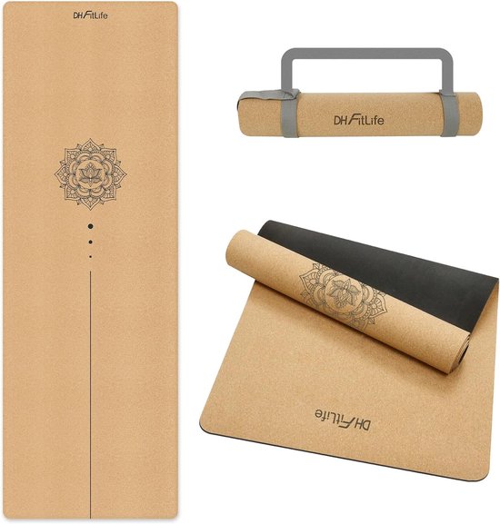 DH FitLife Kurken Yogamat - Antislip van Natuurlijk Rubber, Direct Klaar voor Gebruik, Gemakkelijk te Reinigen, Fitness- en Pilatesmat (Lotus Flow)
