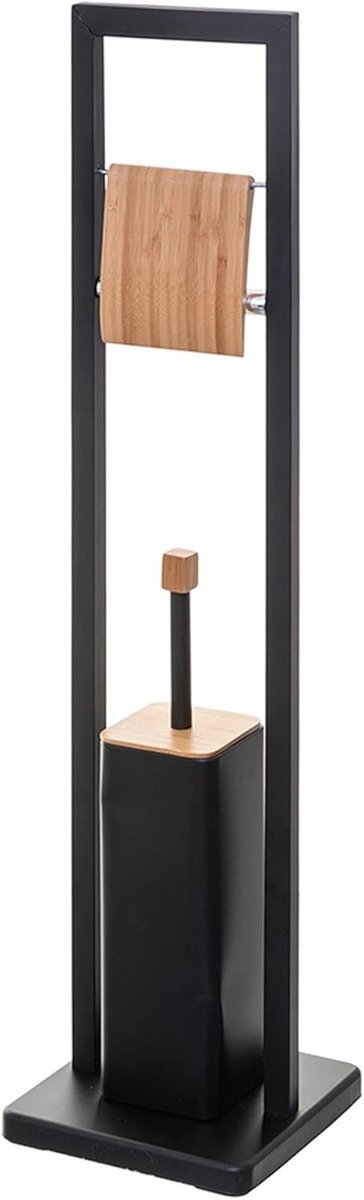 Toiletrolhouder WC Borstel - Badkamer Accessoire Set - Ruimte Besparen - Vrijstaand Stabiel Ontwerp - 20 x 60 cm - Zwart