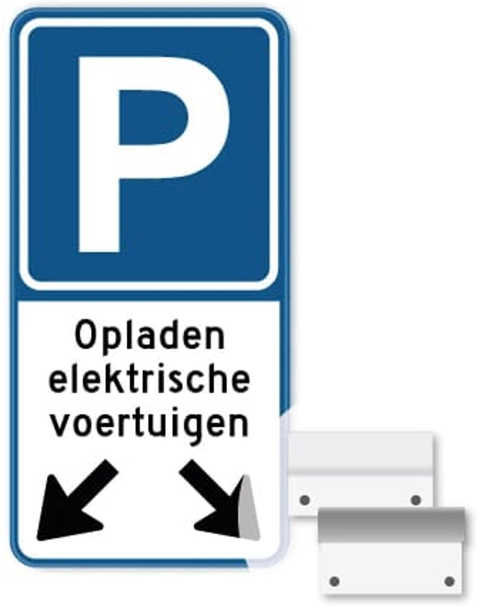 Bord opladen elektrische voertuigen met pijlen 30x60 cm - Bevestiging: Met muur-/ wandmontage beugels