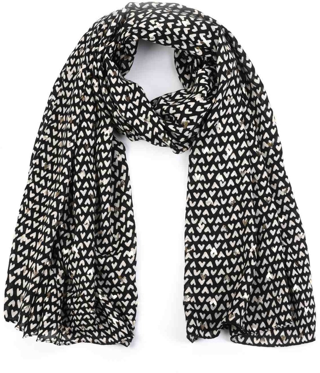 Sjaal Katoen & Viscose - Trendy sjaaltje Hartjes - Dames - Hartjesprint - Zwart/Goud