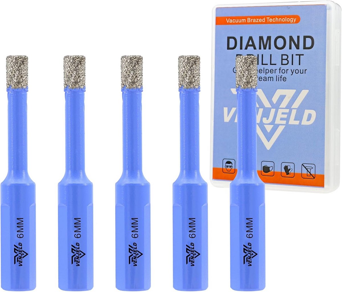 5-Delige Diamant Tegelboor Set 6mm - Voor Keramiek, Porselein, Marmer en Graniet - Inclusief Opbergkoffer
