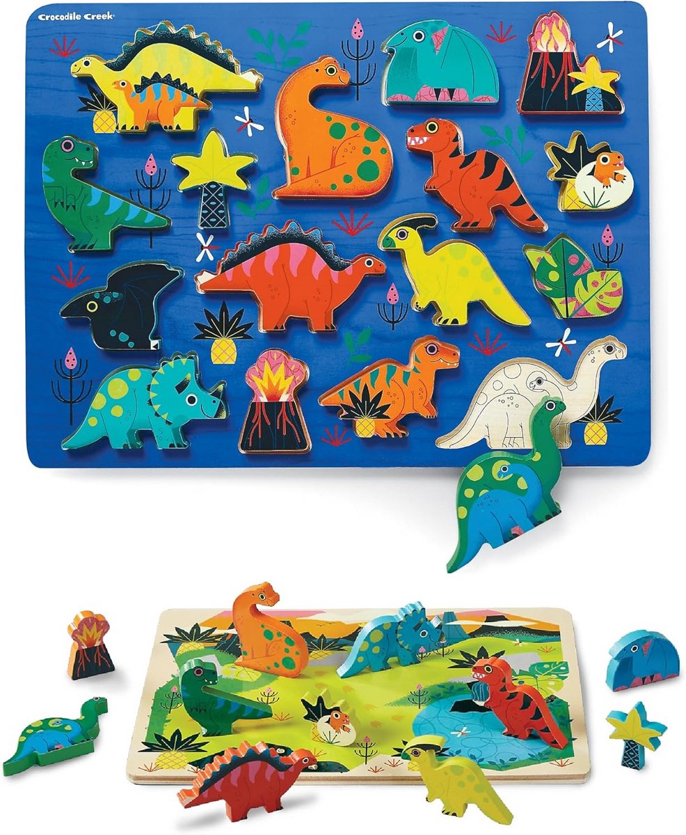 Houten Puzzel met 16 Stukjes - Dinosaurus Thema voor Kinderen