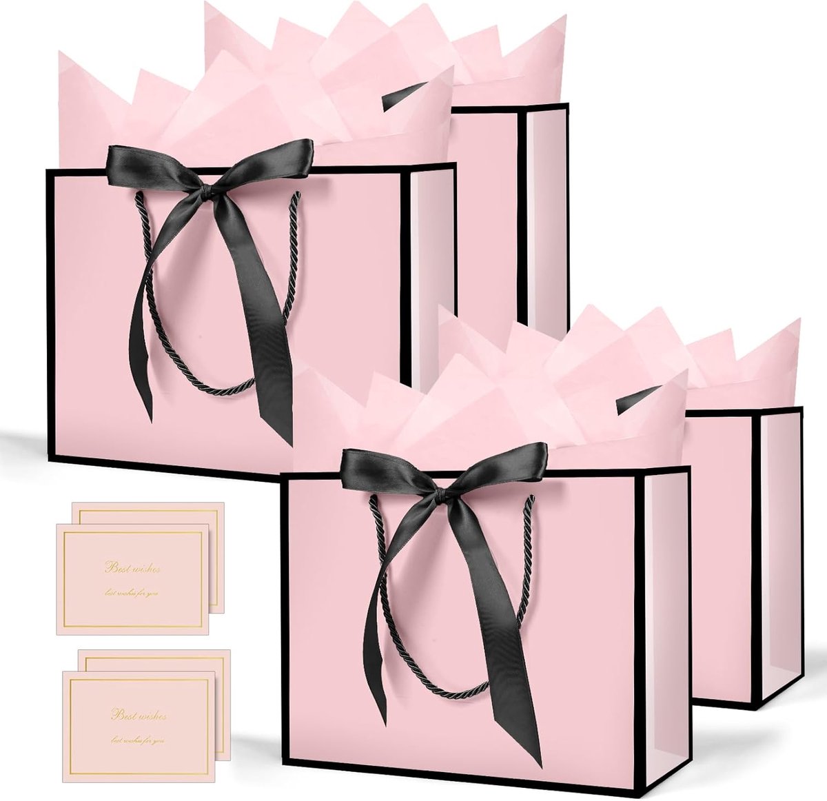 Imperatoris - Geschenktas - roze zwart frame - Cadeauverpakking - Cadeaupapier - Cadeautasjes - Papieren Tassen - Gift Bag - Met Handvat - Kraft Tas - 28 x 20 x 10 cm - 4 Stuks