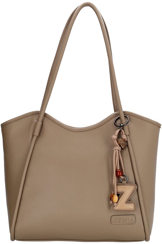 Lichtbruine shopper met ritssluiting, draagbanden en Z-hanger met kraaltjes.