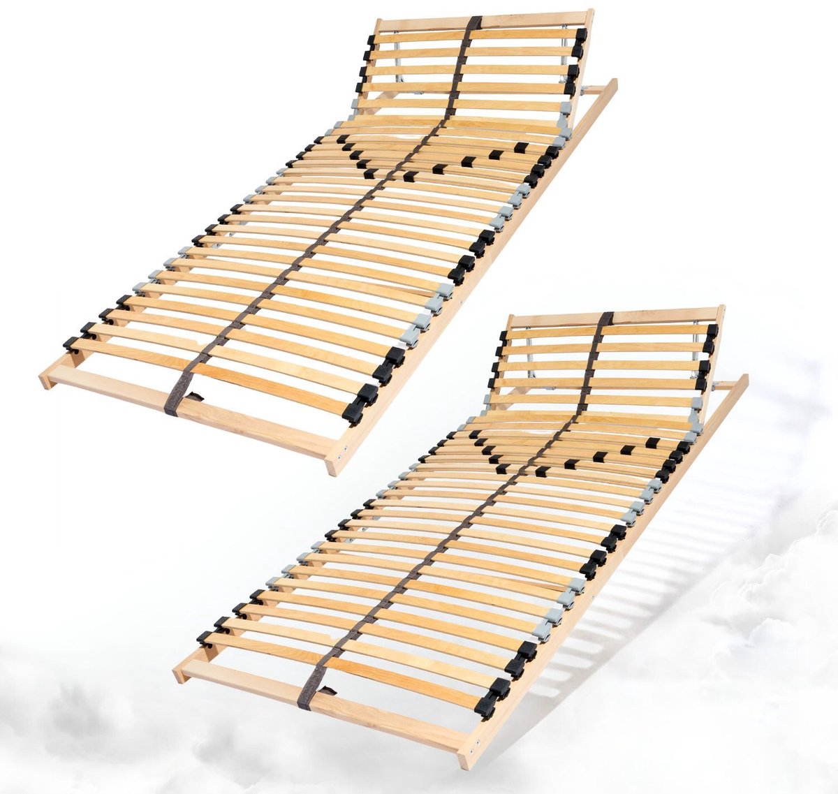 Coemo 2 stuks "ERGO" lattenbodem voor tweepersoonsbed, 7-zones verstelbaar hoofdbord, 30 latten, 100 x 210 cm Natur