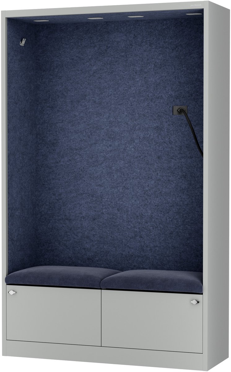 SALLY MentalBox - Geluidsabsorberende cabine voor 2 personen - met zitje - Kledinghanger + Ruime lade - Ingebouwde telefoonhouder + USB-C-poort - Navy Blue / Grijs