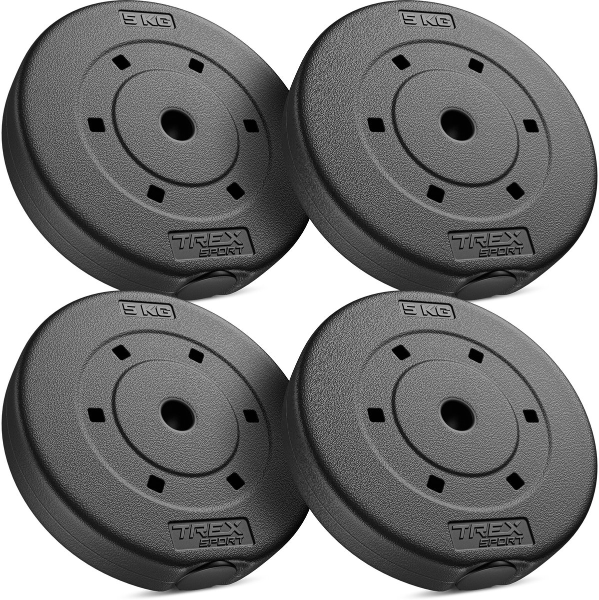 Trex Sport TX-020BS – Halterschijven Set 20 kg – Bitumen – Ø 27 mm boring – 4×5 kg – Krachttraining schijven – 4 stuks