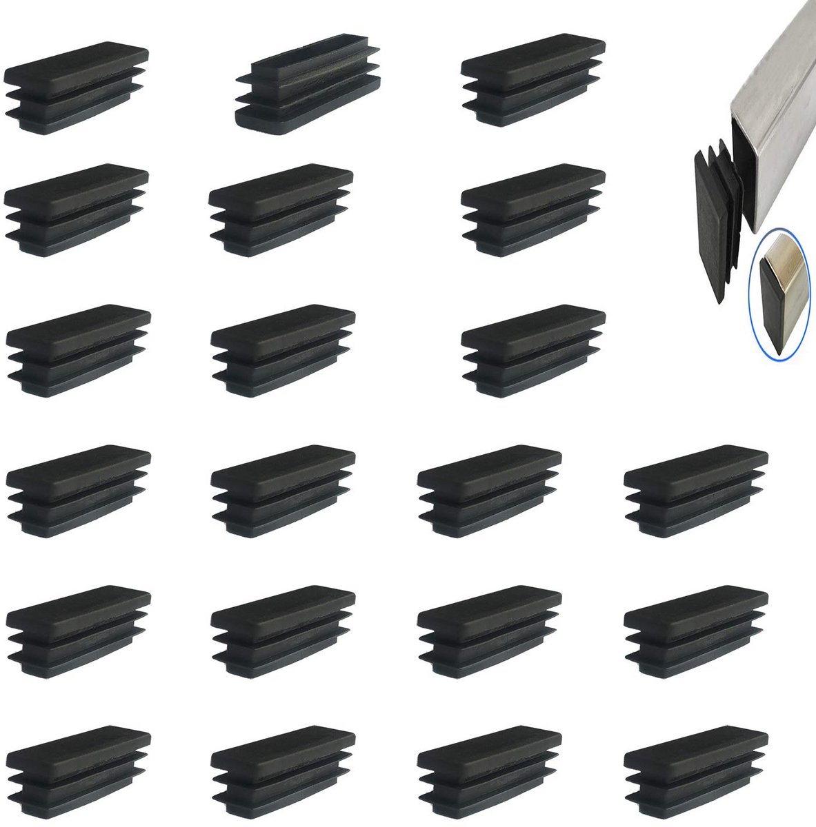 21x Zwarte Kunststof Buisdoppen Rechthoekig 50x15 mm - Voetdoppen voor Meubels en Palen
