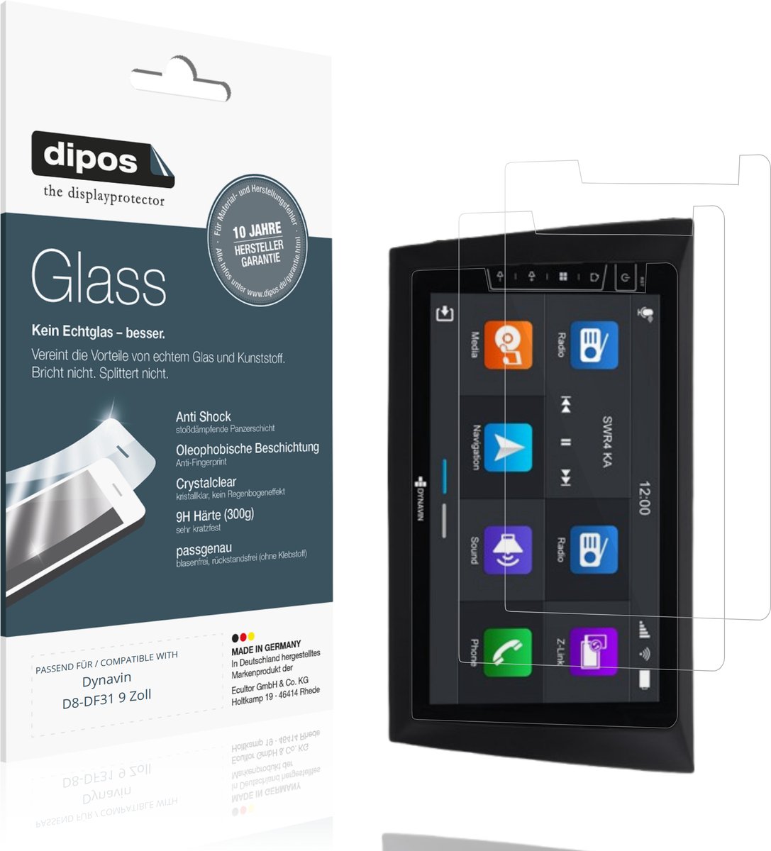 dipos – 2x Pantserfolie geschikt voor Dynavin D8-DF31 9 Zoll | 9H Screenprotector