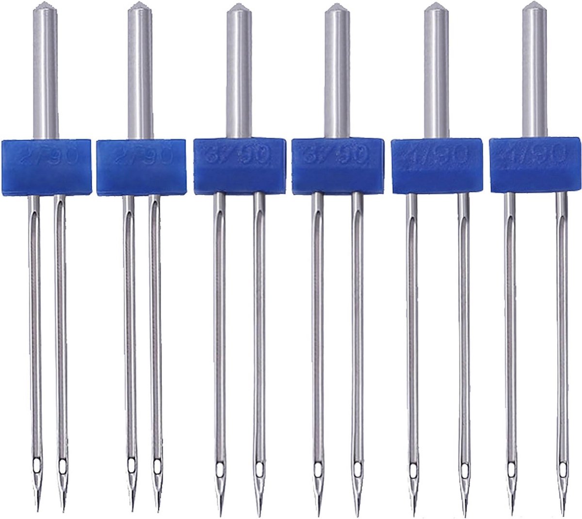 6 x Tweelingnaalden voor Naaimachine - Jersey en Stretch Stoffen - 3 Gemengde Maten (2mm, 3mm, 4mm) - Universele Dubbele Naald Set voor Decoratieve en Functionele Naden