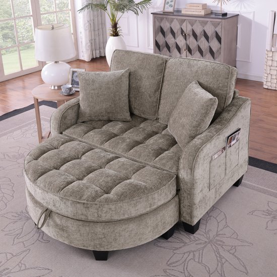STILVORA Slaapbank 132 X 129 X 93 Cm - 2 In 1 Om te Zitten En Slapen - Met Opberghocker - Voor Kleine Ruimtes - Eucalyptushout Bruin