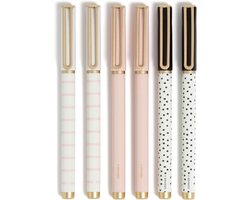 Catalina Felt Tip Pens Set van 6, Medium Punt 0.7mm, Zwart, Stripes & Dots met Goudkleurige Details