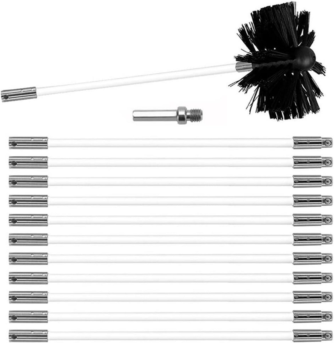 Schoorsteenreinigingsborstelset 150 mm met 12 Flexibele Staven - Schoonmaakset voor Kachel