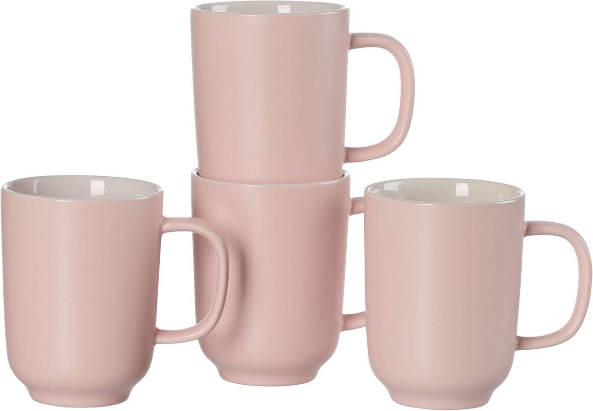 4-delige koffiemokset roze 320 ml - Aardewerk mokken pastelkleur