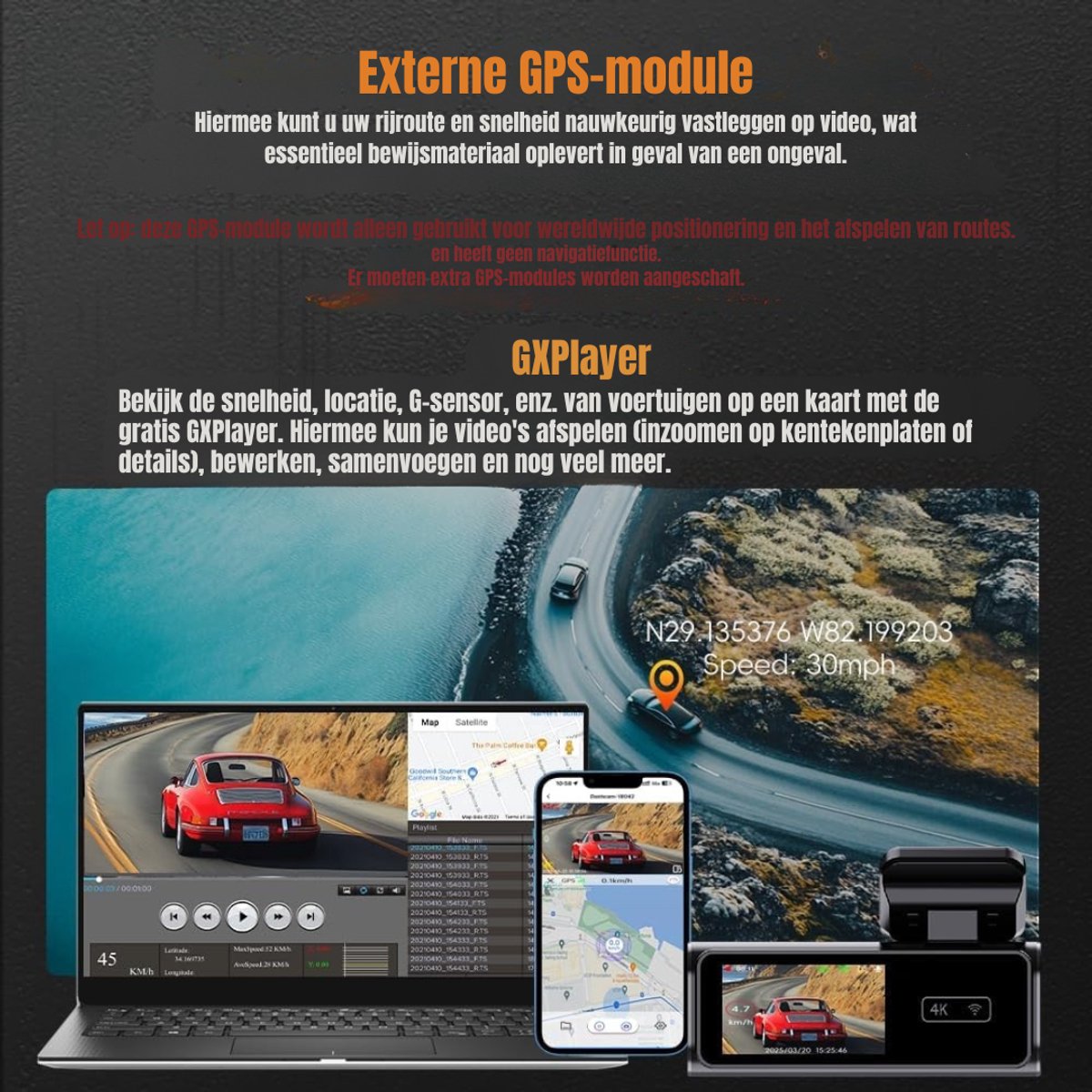 Quvo® Dual Dashcam - Dashcam Voor Auto 1080p - Voor en Achter Camera – Auto Camera - G-Sensor - App Bediening – Parkeermodus - Zwart - 10cm x 4cm x 4cm – foto 7