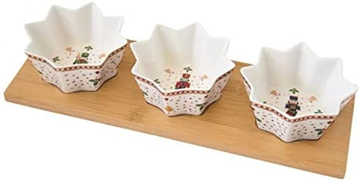 Aperitiefset Kerst 3 schalen op dienblad Nutcrackers Ster